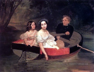 Russe œuvres - autoportrait avec la baronne ye n meller zakomelskaya et une fille dans un bateau Karl Bryullov